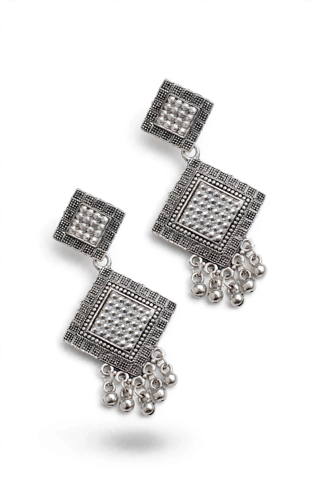 Oxidised Silver Square Drop Earring