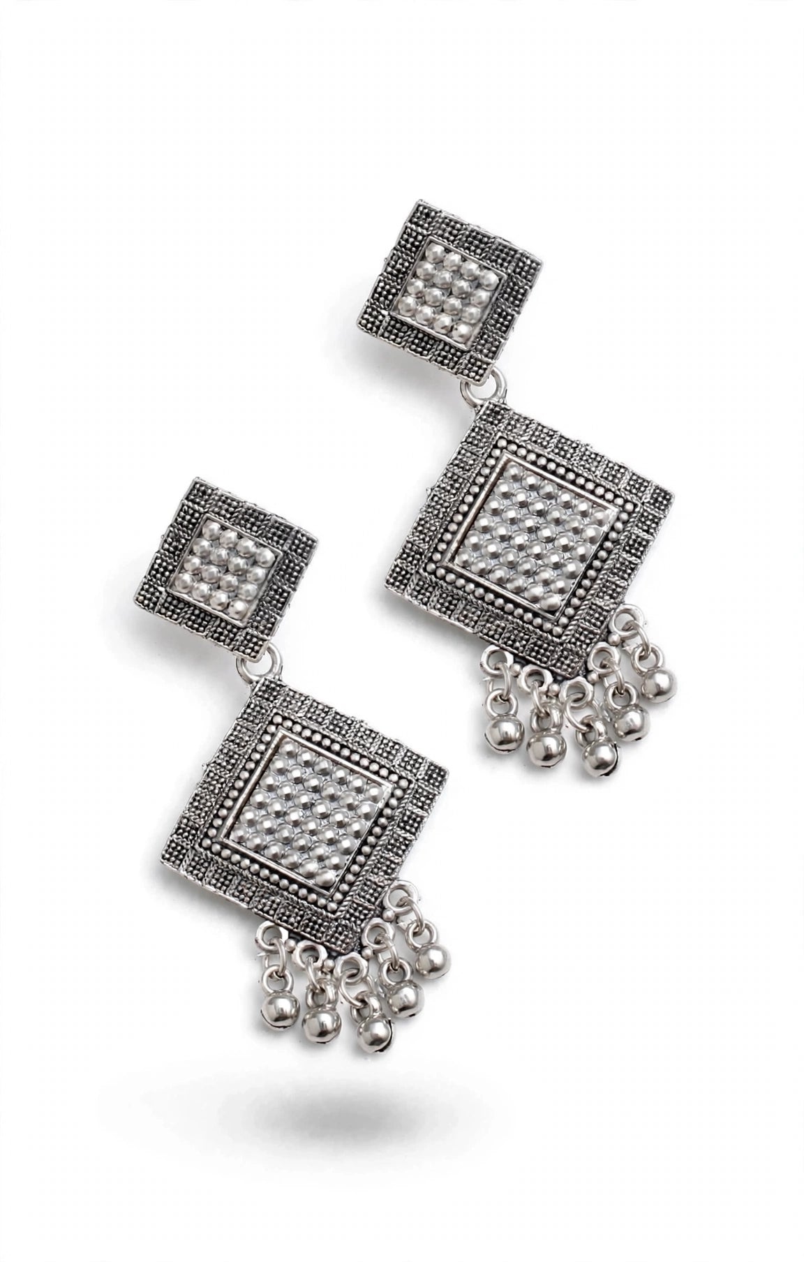 Oxidised Silver Square Drop Earring