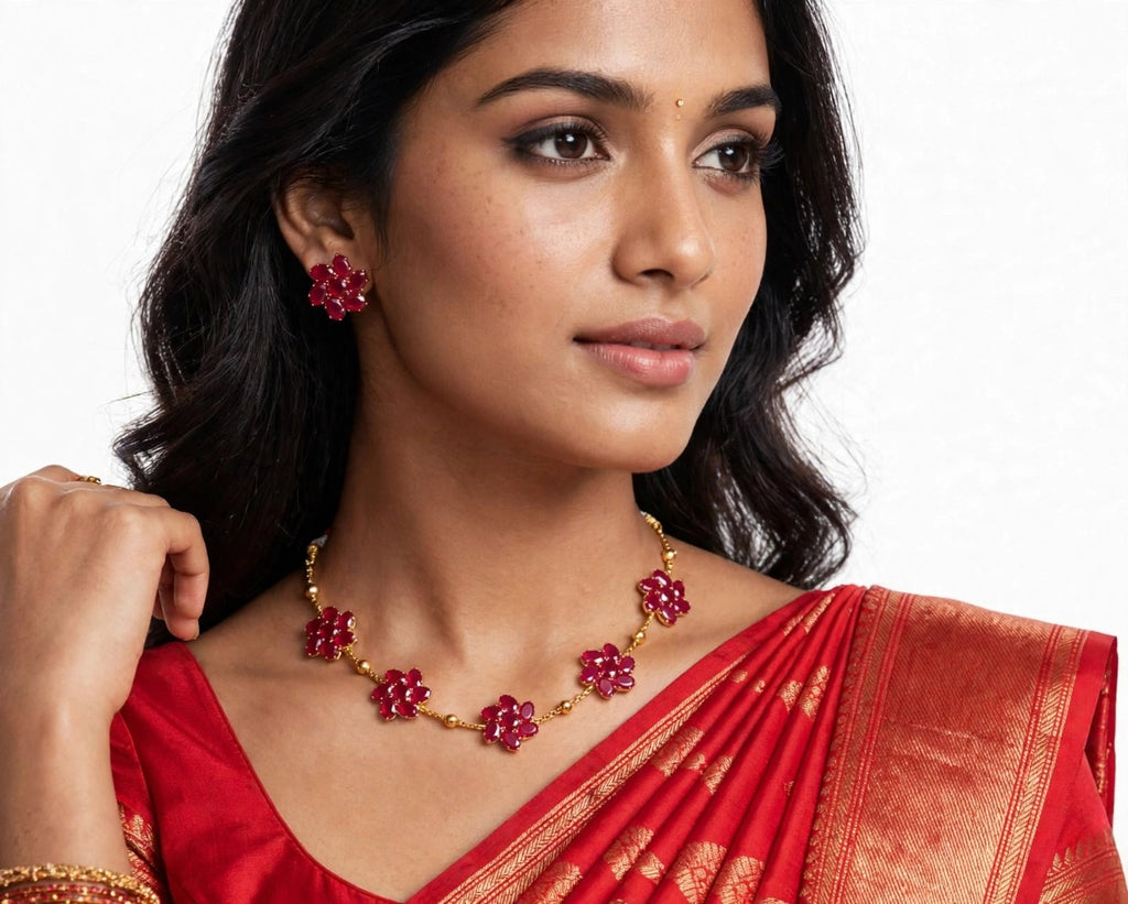 Ruby Floral Necklace Set
