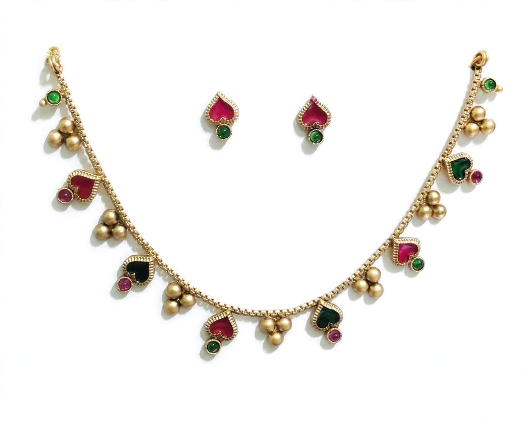 Matte Gold Heart Charm Necklace Set
