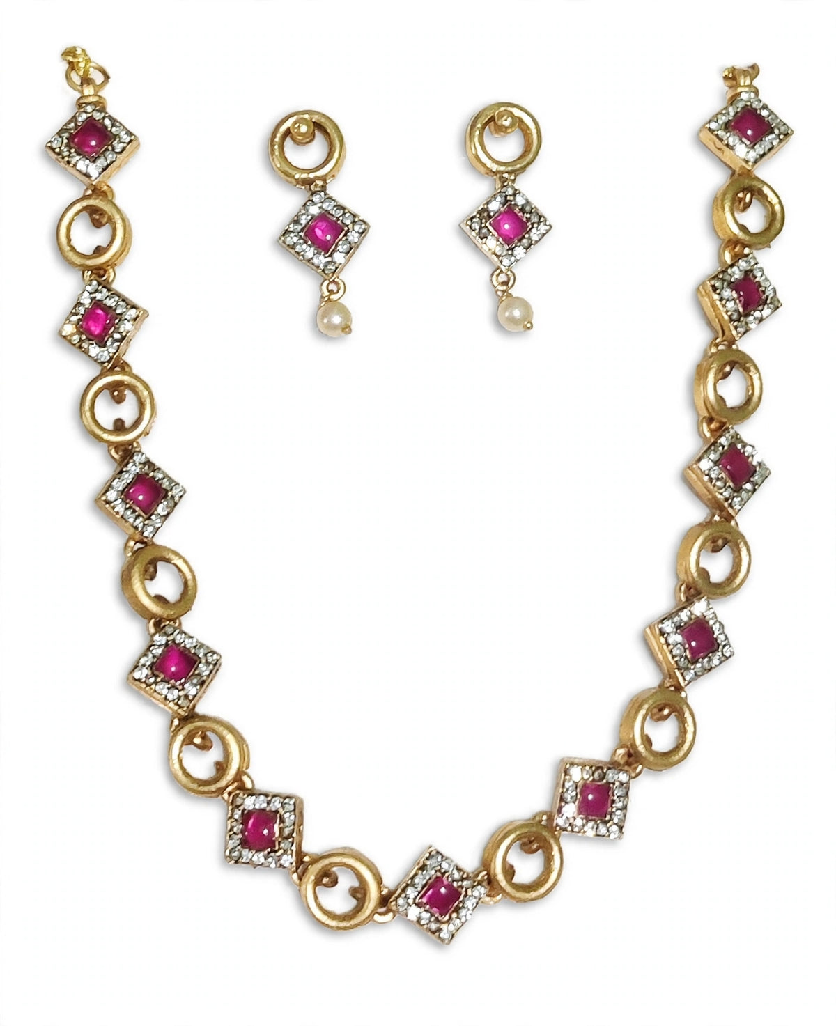 Matte Gold-Tone Geometric Necklace Set