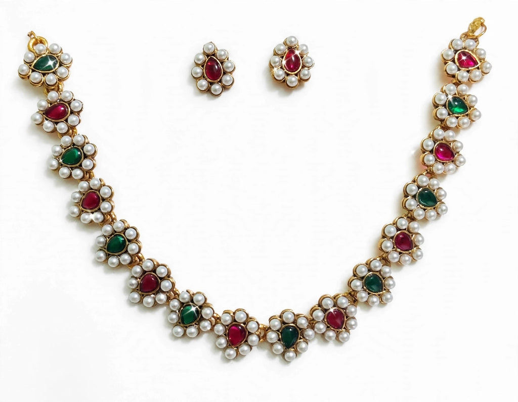 Traditional Gold-Tone Pearl Necklace Set