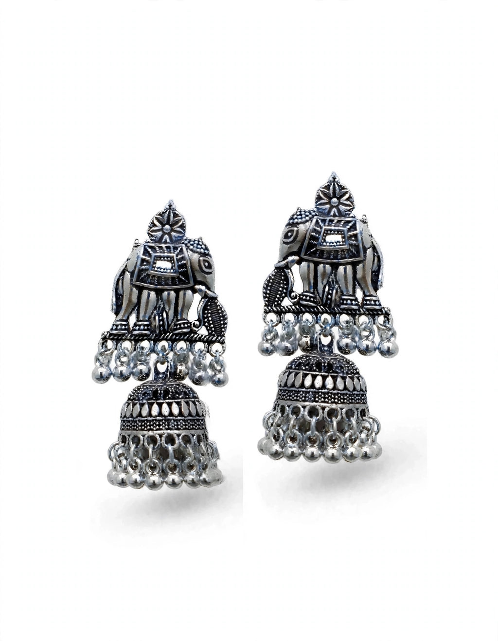 Oxidised Silver Elephant Jumka Earrings