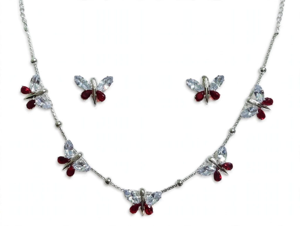 Silver-Tone Butterfly Necklace Set