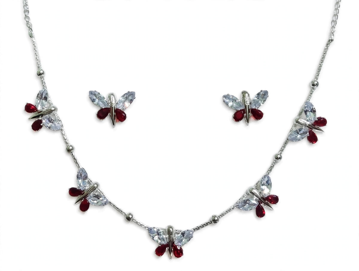 Silver-Tone Butterfly Necklace Set