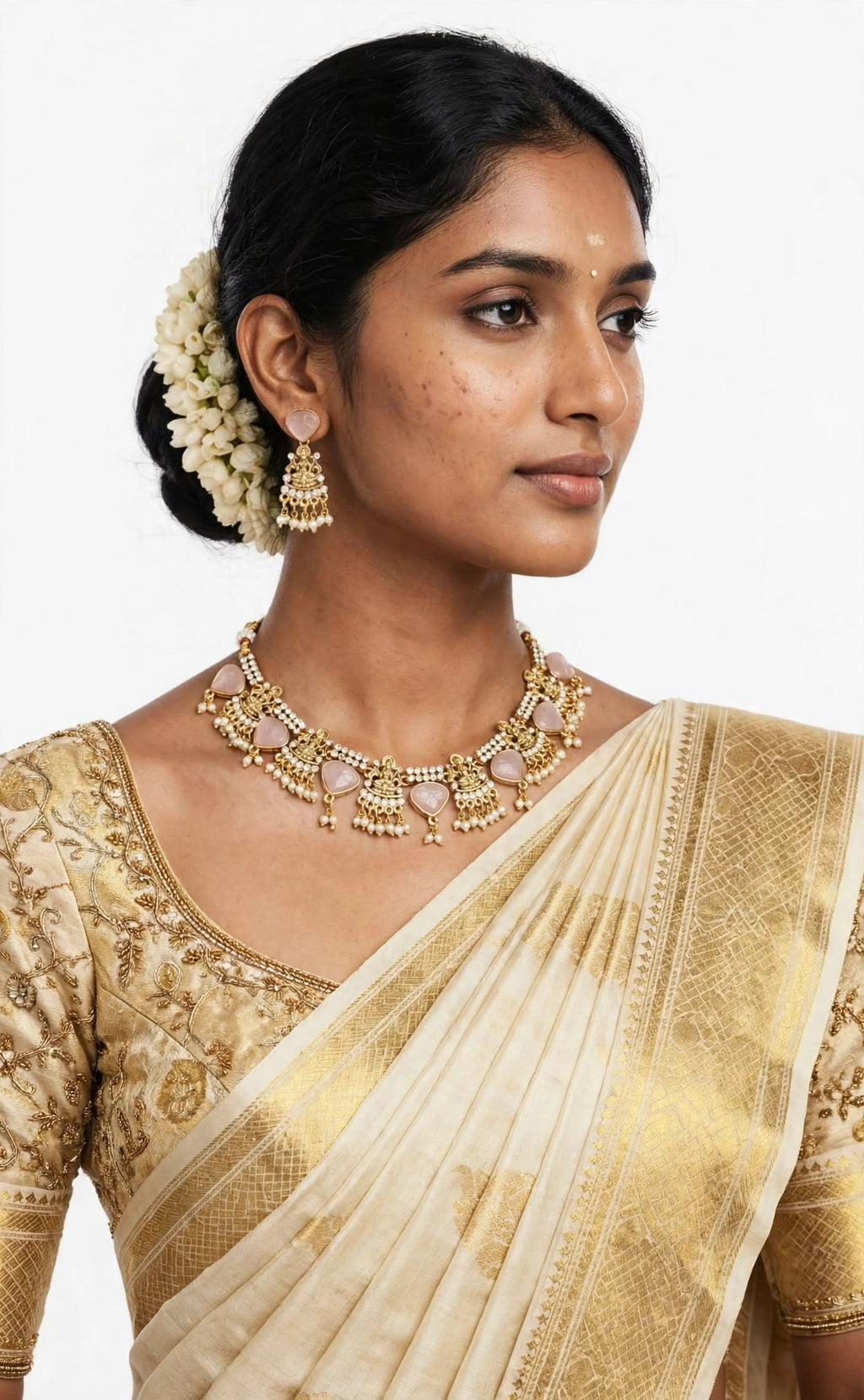 Rose Quartz Lakshmi Festive Necklace Set