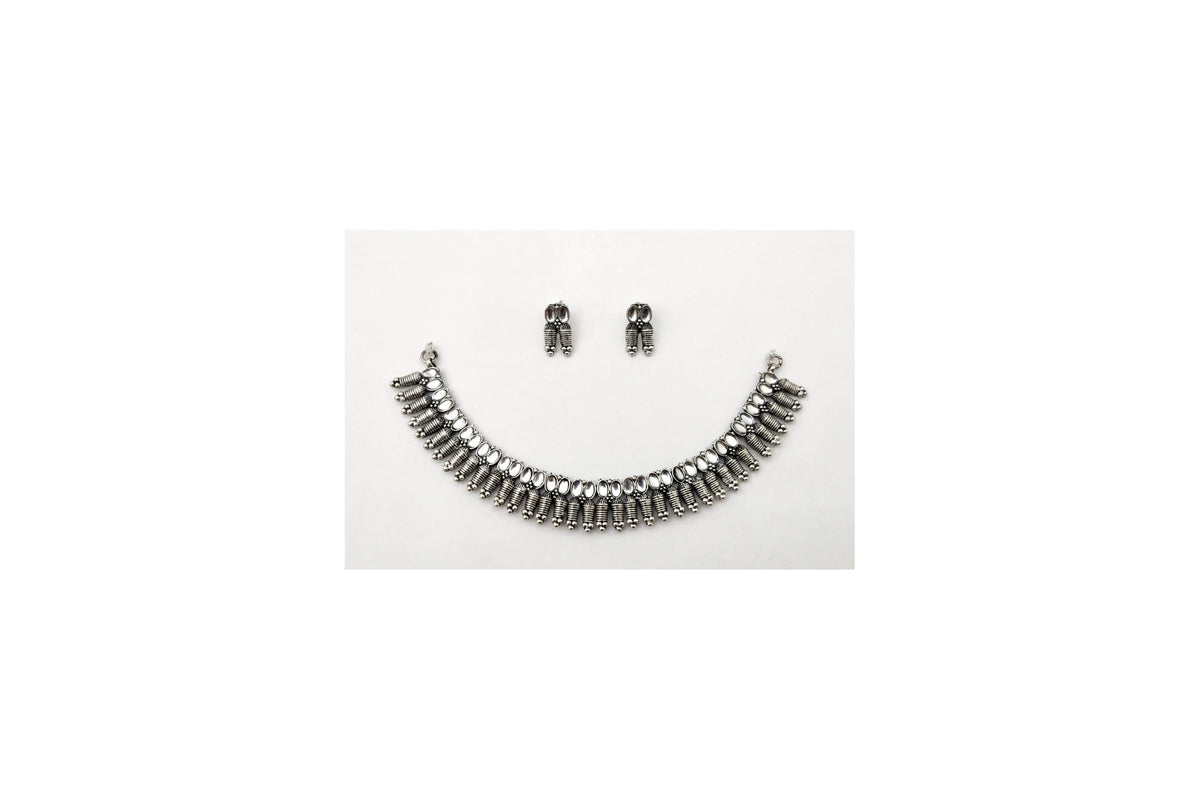 Oxidised Silver-Tone Statement Necklace Set