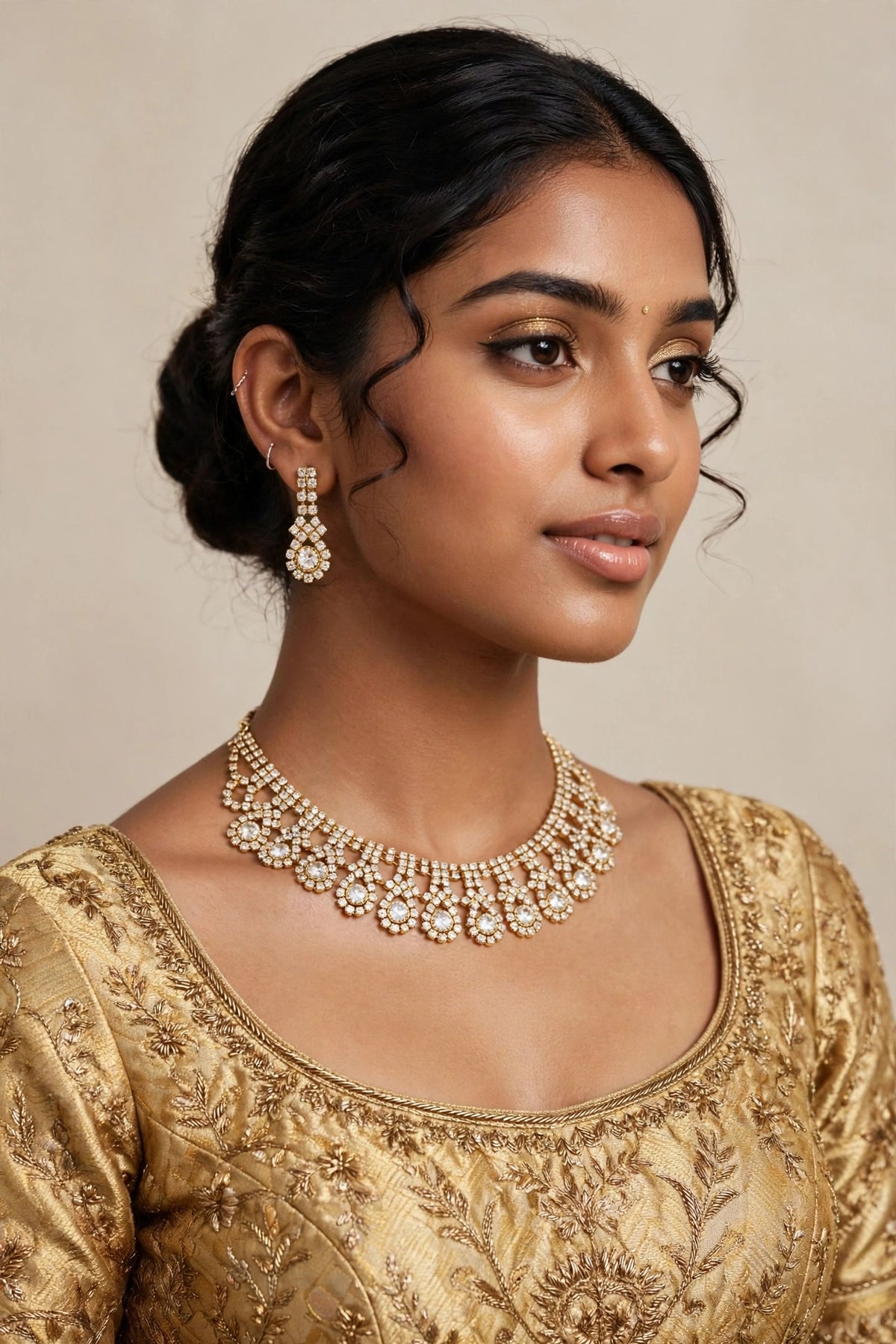 Gold Finish American Diamond Necklace Set