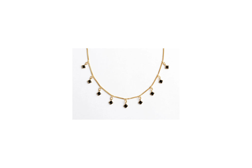 Gold Minimalist Black Square Charm Necklace