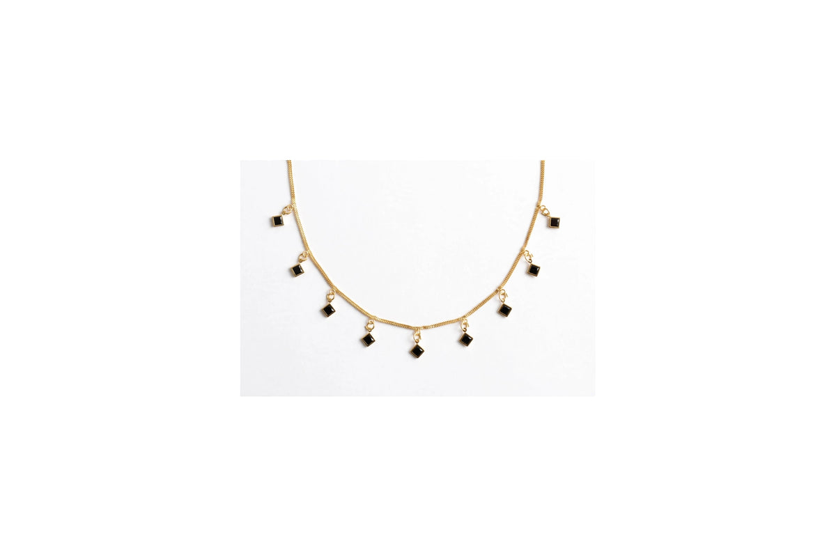 Gold Minimalist Black Square Charm Necklace