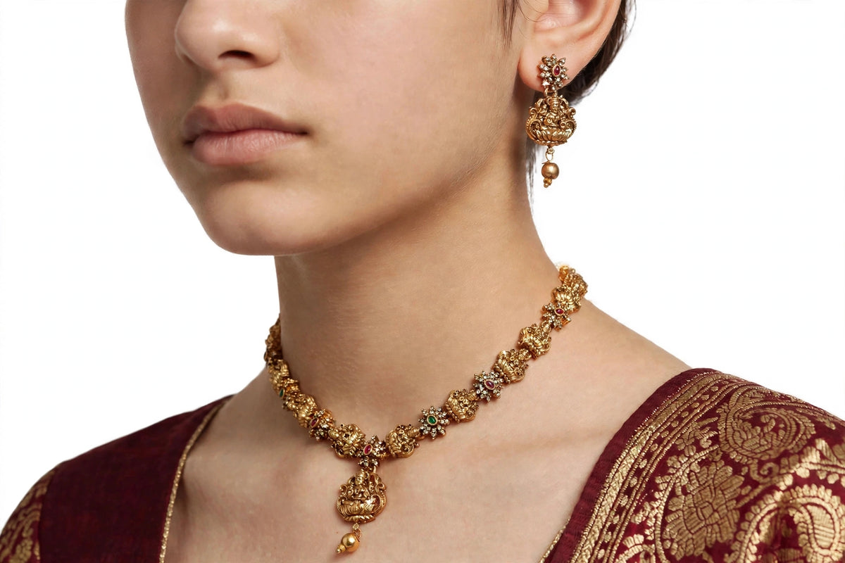 Antique Gold Temple Necklace Set