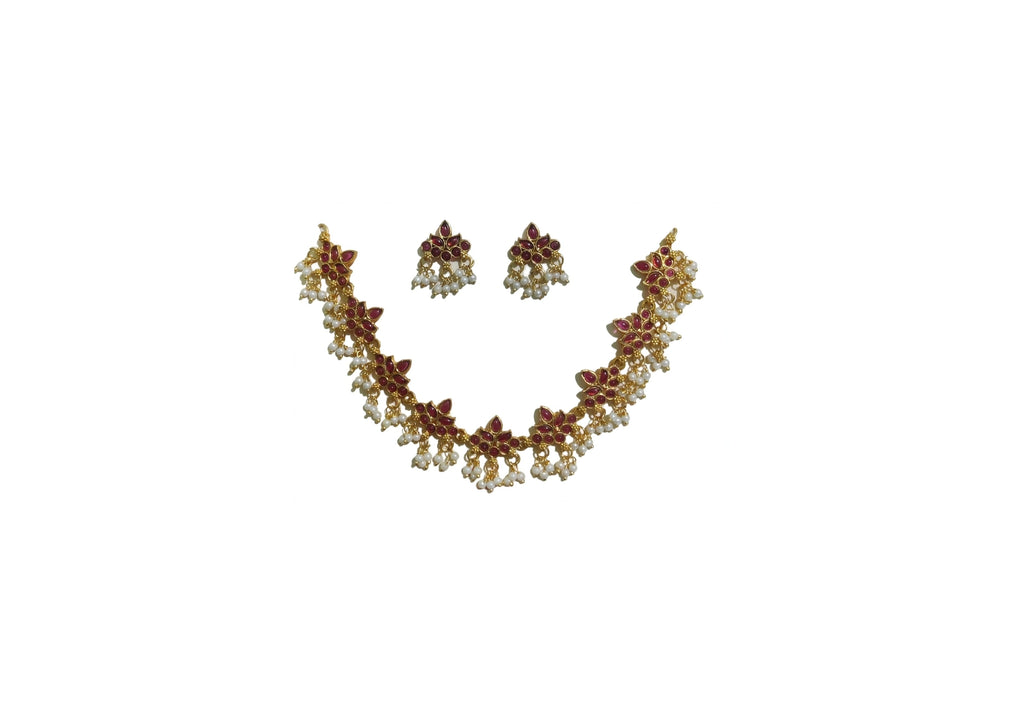 Antique Ruby Necklace Set with Pearl Drops