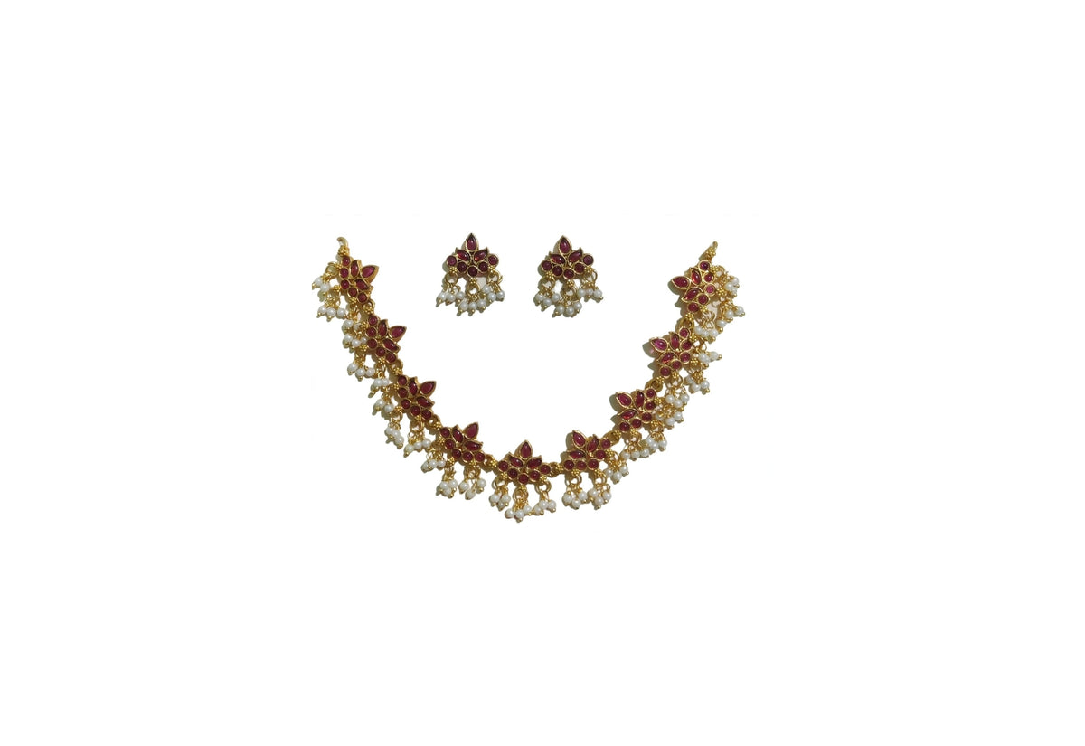 Antique Ruby Necklace Set with Pearl Drops