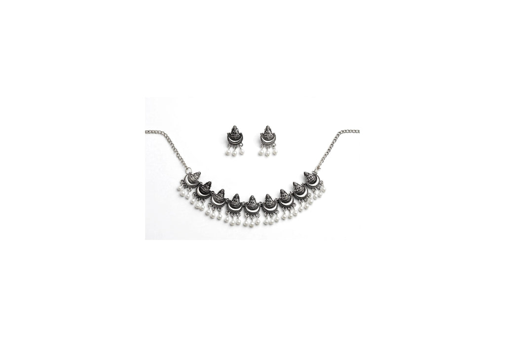 Oxidised Silver Lakshmi Necklace Set