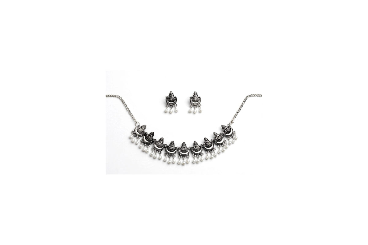 Oxidised Silver Lakshmi Necklace Set