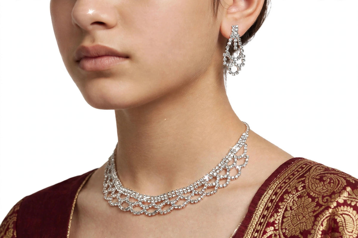 Silver-Tone American Diamond Necklace Set