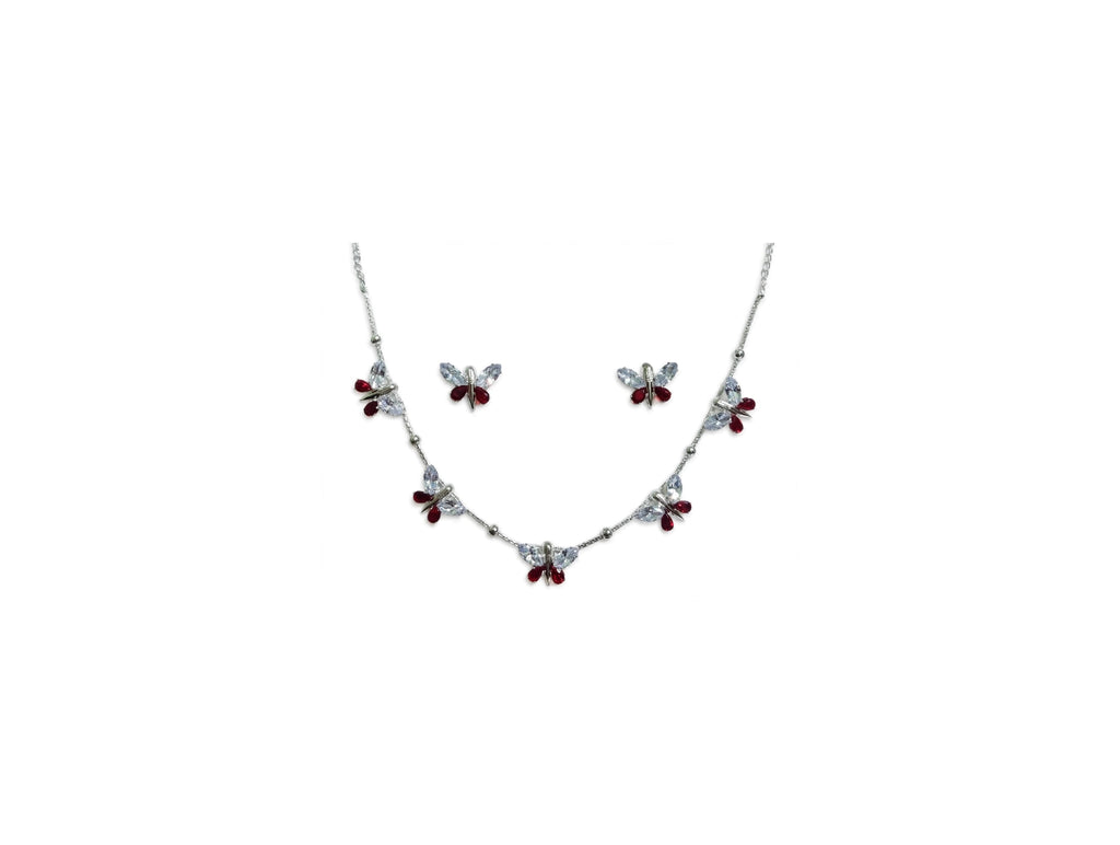 Silver-Tone Butterfly Necklace Set