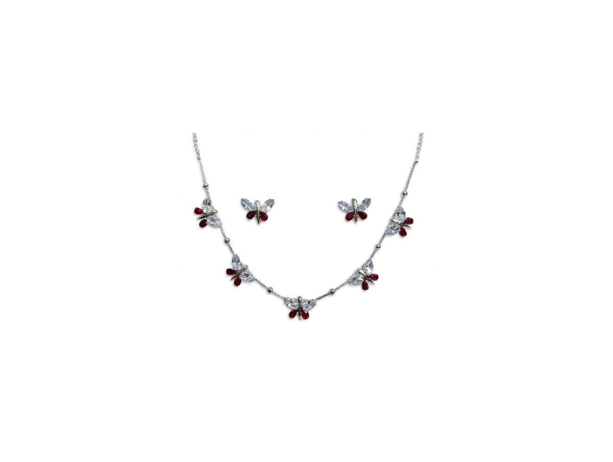 Silver-Tone Butterfly Necklace Set