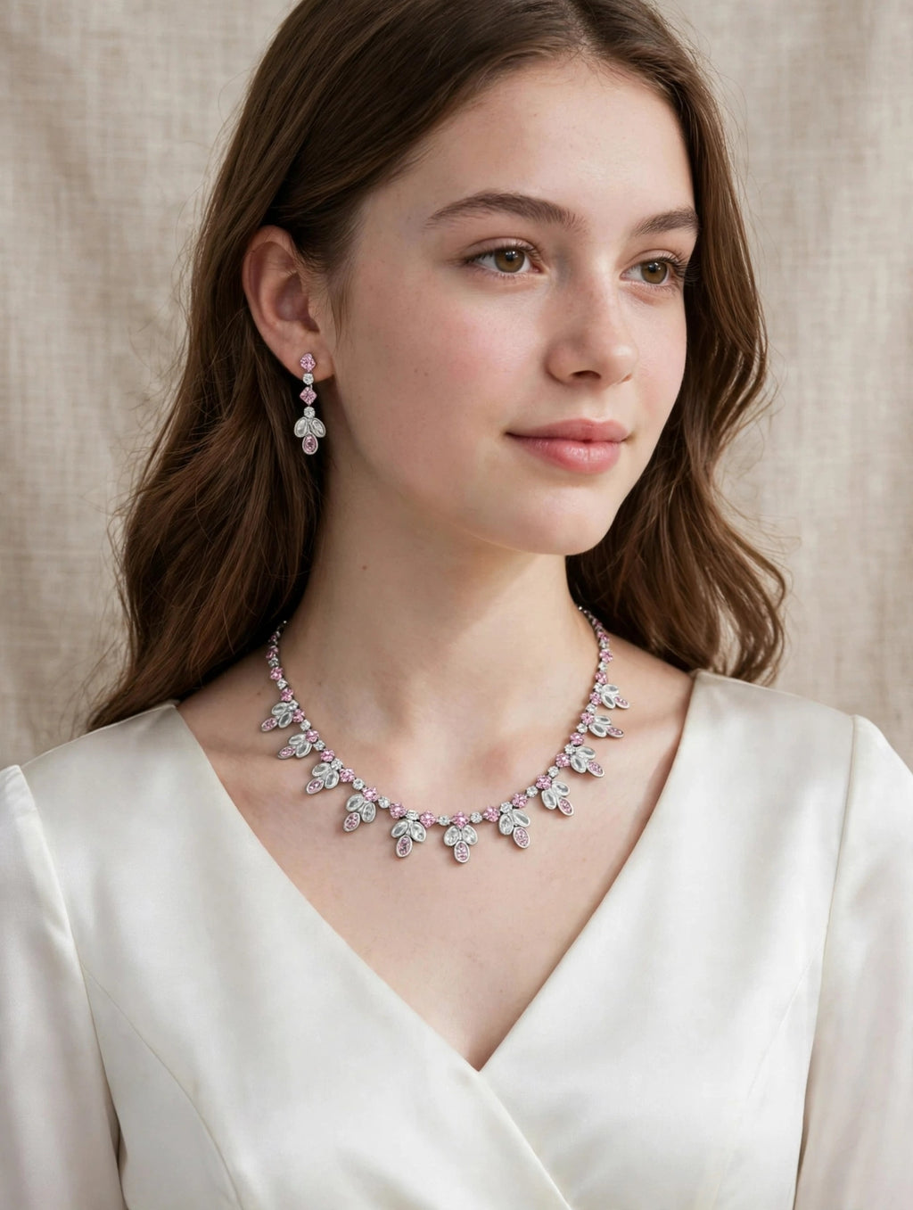 Silver Floral Necklace Set