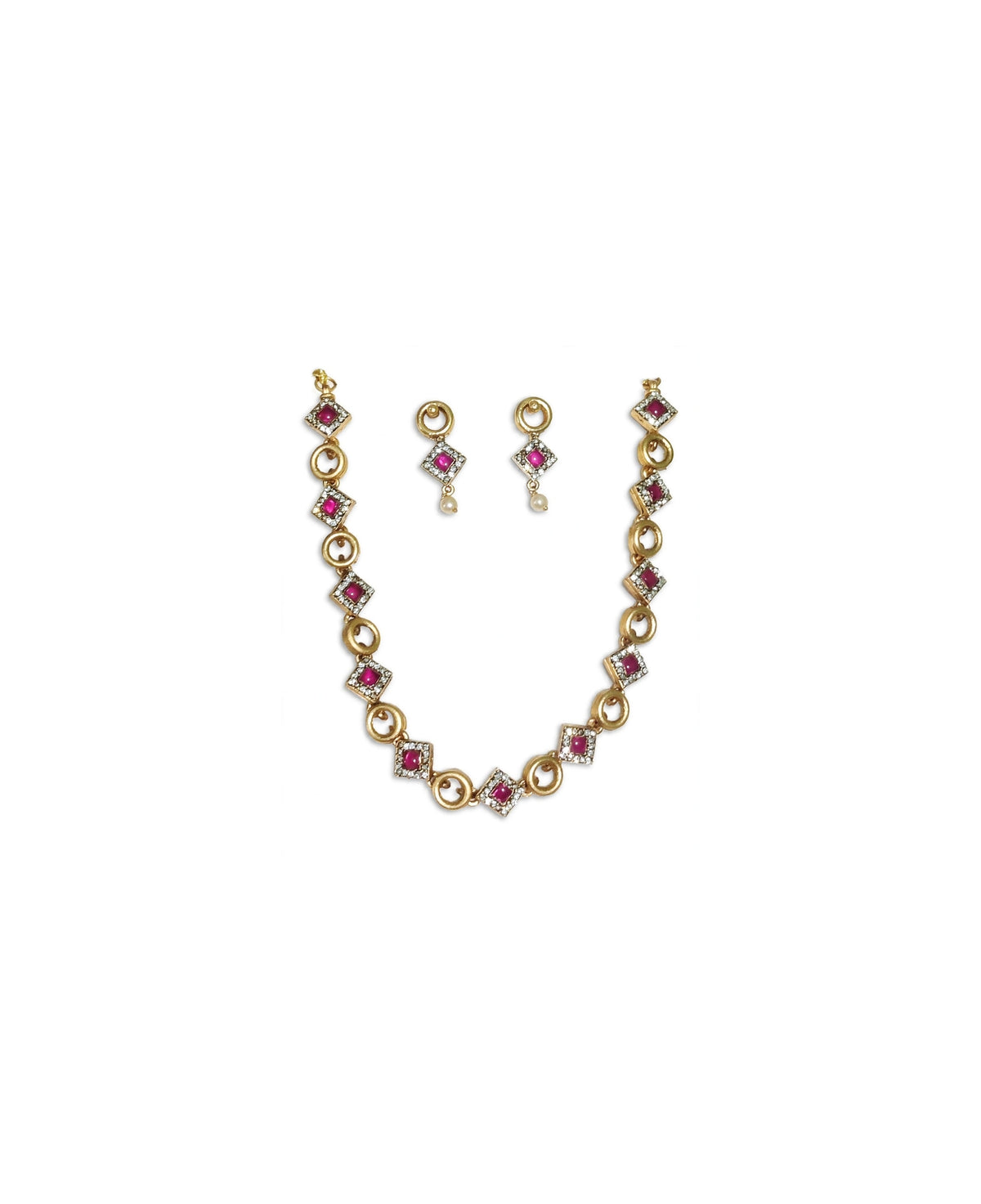 Matte Gold-Tone Geometric Necklace Set