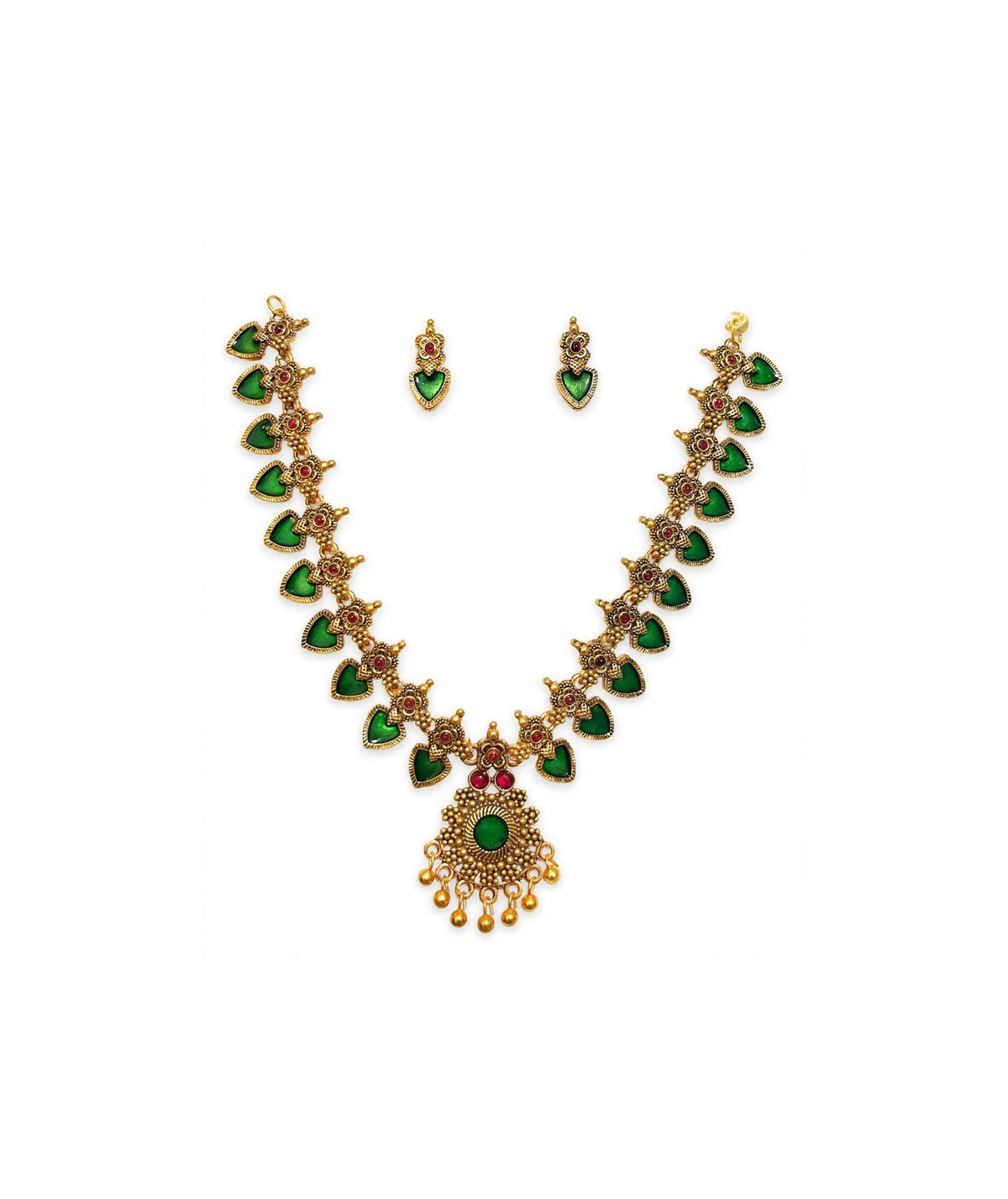 Antique Gold Green Leaf Necklace Set