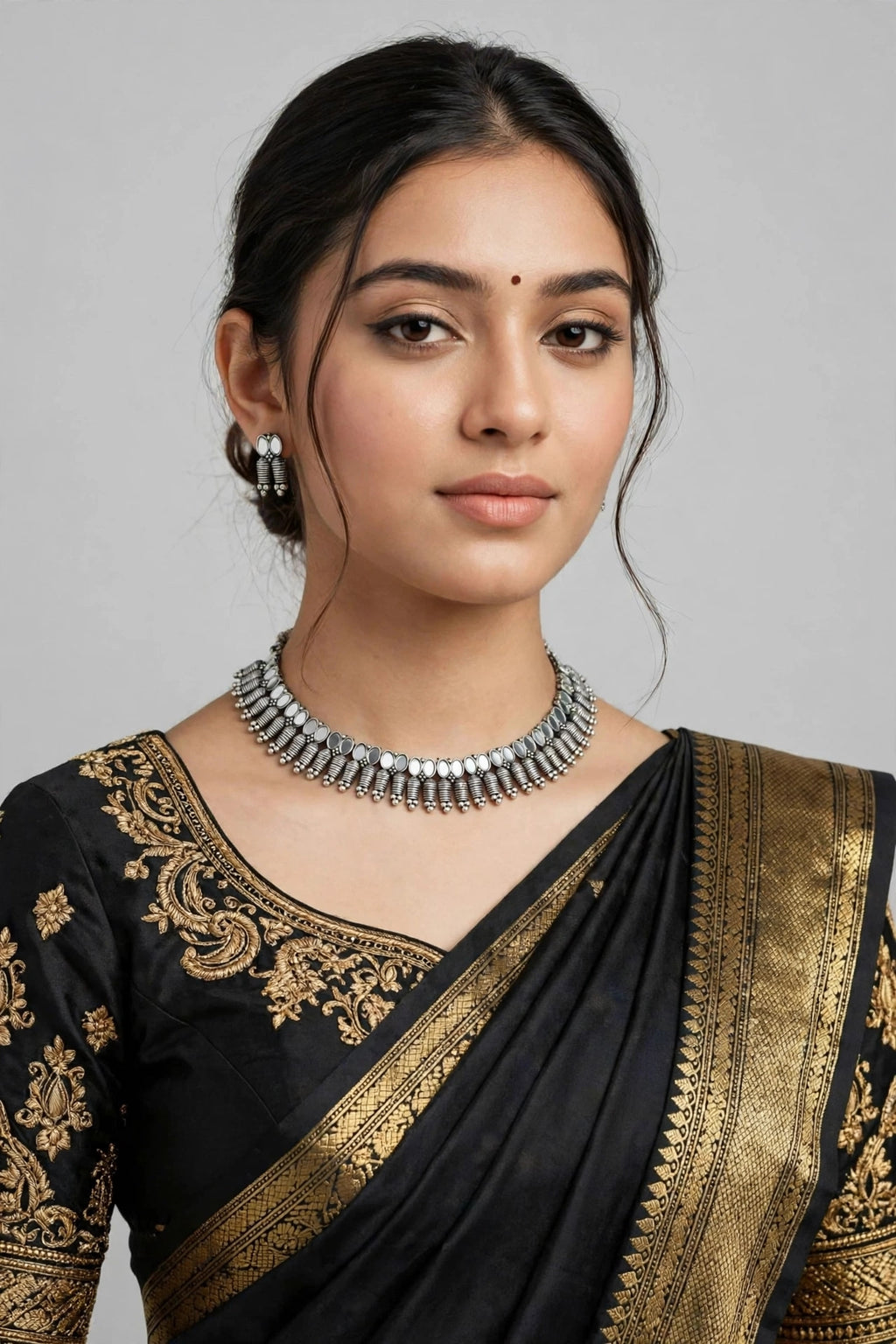 Oxidised Silver-Tone Statement Necklace Set