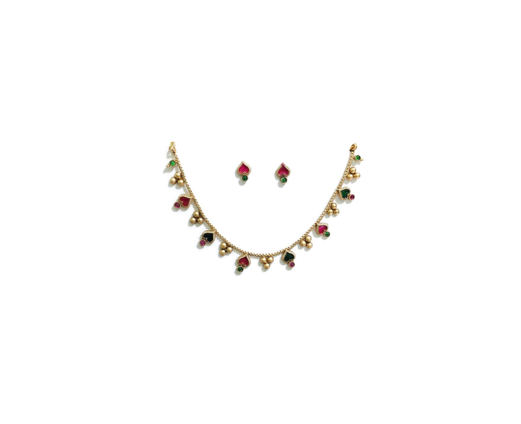 Matte Gold Heart Charm Necklace Set