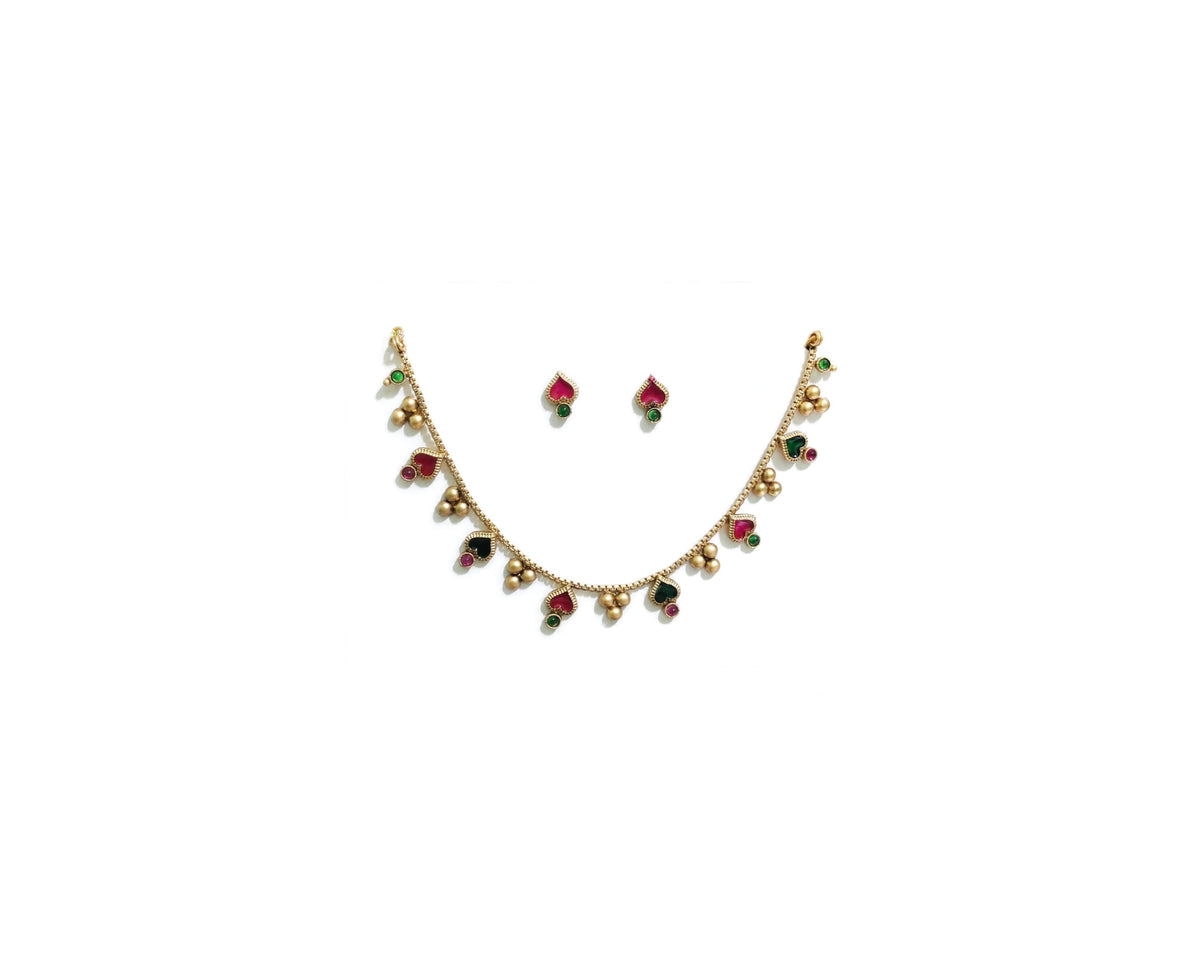 Matte Gold Heart Charm Necklace Set